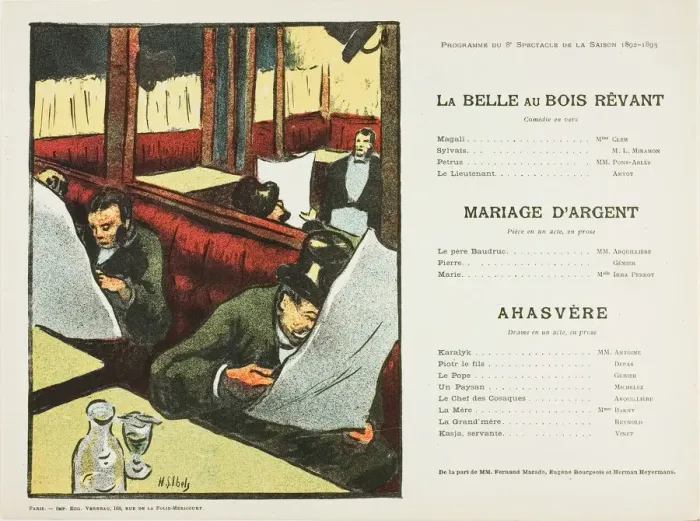 Framed Print : Eighth Performance: La Belle au bois revant, Mariage d argent, Ahasvere, for Le Theatre... 1892-93. Creator: Henri-Gabriel Ibels Framed Print : Eighth Performance: La Belle au bois revant, Mariage d argent, Ahasvere, for Le Theatre... 1892-93. Creator: Henri-Gabriel Ibels