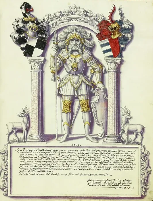 Framed Print : Eitelfriedrich IV Hohenzollern; Chronicle of the Hohenzollern Family, about 1572. Creator: Jorg Ziegler Framed Print : Eitelfriedrich IV Hohenzollern; Chronicle of the Hohenzollern Family, about 1572. Creator: Jorg Ziegler