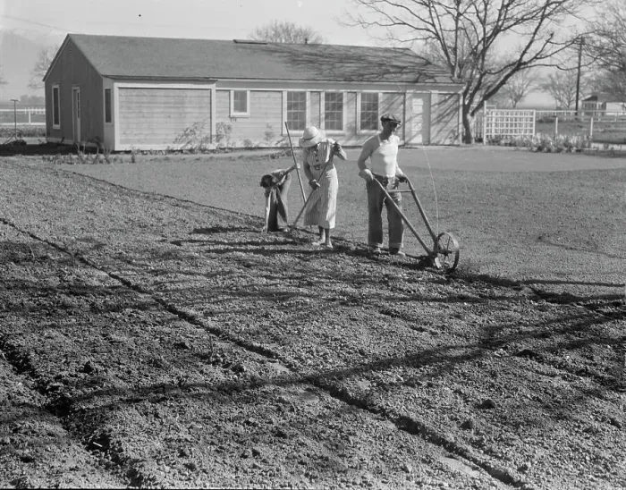 Framed Print : El Monte federal subsistence housing, California, 1936. Creator: Dorothea Lange Framed Print : El Monte federal subsistence housing, California, 1936. Creator: Dorothea Lange