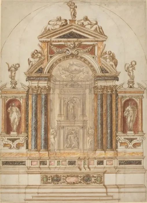 Framed Print : An Elaborate Altar of Colored Marble Ornamented with Sculptures, 1600s. Creator: Unknown Framed Print : An Elaborate Altar of Colored Marble Ornamented with Sculptures, 1600s. Creator: Unknown