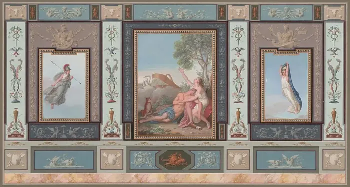 Framed Print : Elaborate Wall Decorations with Venus and Adonis, c. 1800. Creator: Tommaso Bigatti