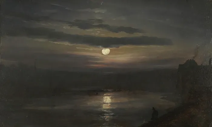 Framed Print : The Elbe in Moonlight, 1846. Creator: Johan Christian Dahl Framed Print : The Elbe in Moonlight, 1846. Creator: Johan Christian Dahl