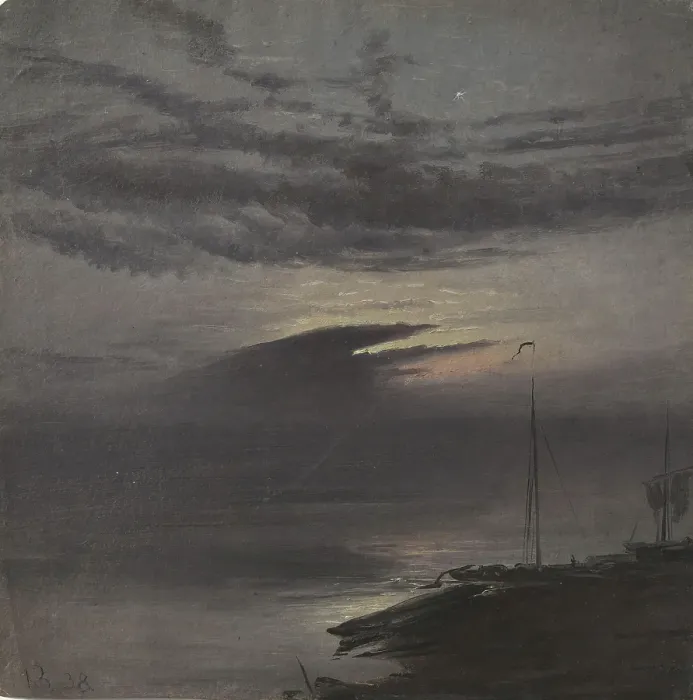 Framed Print : The Elbe River by Moonlight, 1838. Creator: Knud Baade Framed Print : The Elbe River by Moonlight, 1838. Creator: Knud Baade