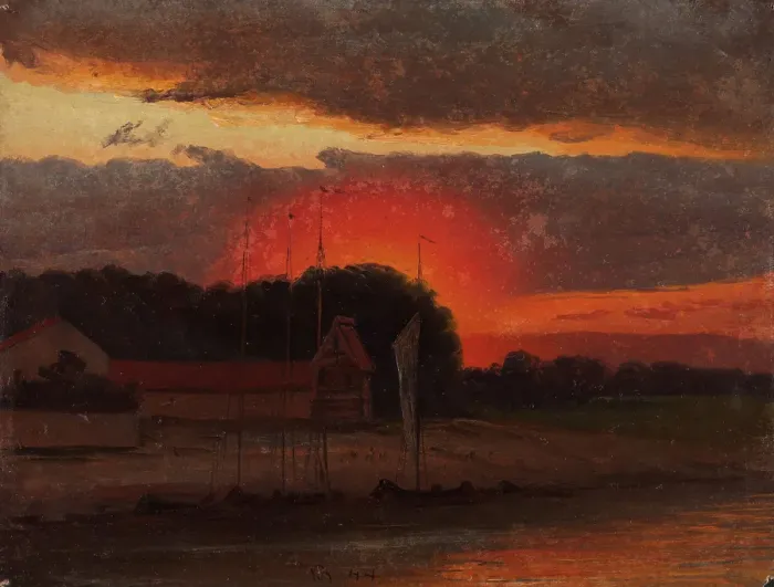 Framed Print : The Elbe in Sunset, 1844. Creator: Knud Baade Framed Print : The Elbe in Sunset, 1844. Creator: Knud Baade