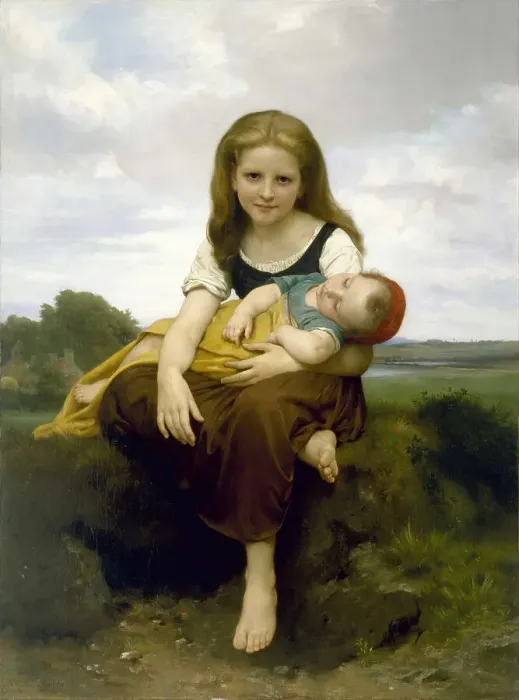 Framed Print : The Elder Sister (La Soeur ainee), 1869. Artist: Bouguereau, William-Adolphe (1825-1905)
