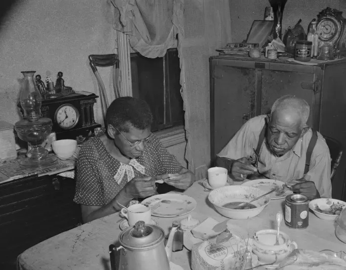 Framed Print : Elderly couple eating dinner at their home on Lamont Street, N. W. Washington, D. C. 1942. Creator: Gordon Parks Framed Print : Elderly couple eating dinner at their home on Lamont Street, N. W. Washington, D. C. 1942. Creator: Gordon Parks