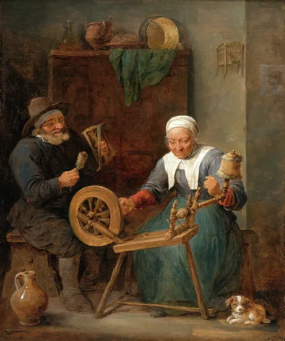 Framed Print : An Elderly Couple Spinning Wool in an Interior, 17th century. Creator: Teniers, David, the Younger (1610-1690) Framed Print : An Elderly Couple Spinning Wool in an Interior, 17th century. Creator: Teniers, David, the Younger (1610-1690)