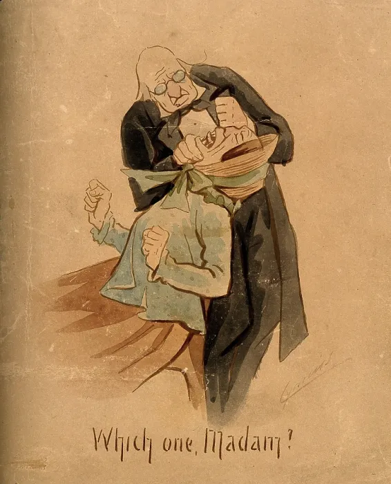 Framed Print : An elderly dentist examining a female patient's mouth, c1895. Creator: Martin Anderson. An elderly dentist examining a female patient's mouth, c1895. Creator: Martin Anderson Framed Print : An elderly dentist examining a female patient's mouth, c1895. Creator: Martin Anderson. An elderly dentist examining a female patient's mouth, c1895. Creator: Martin Anderson