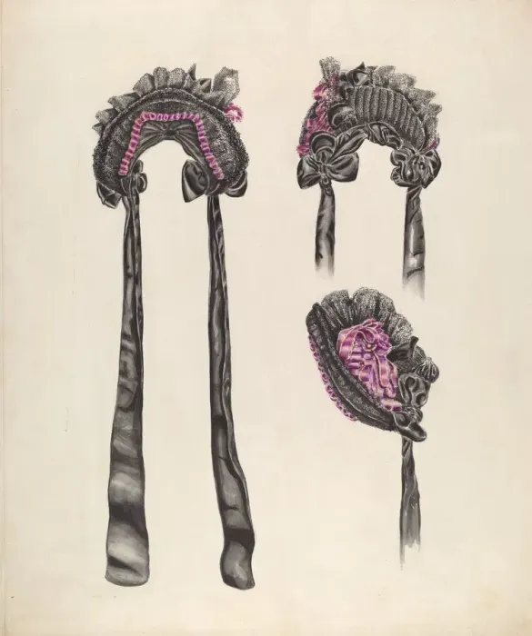 Framed Print : Elderly Ladys Bonnet, c. 1937. Creator: Al Curry