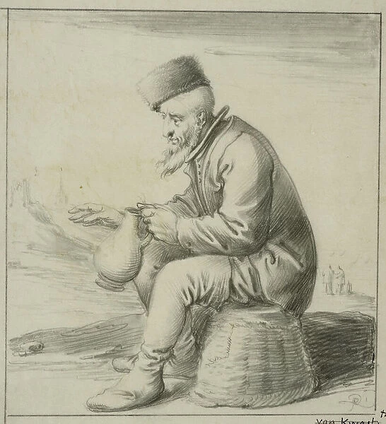 Elderly man sitting on an upside down basket, 1630s. Creator: Pieter Jansz. Quast