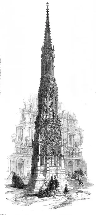 Framed Print : The Eleanor Cross restored, in front of the Charing-Cross Hotel and Railway Station, 1865. Creator: Mason Jackson Framed Print : The Eleanor Cross restored, in front of the Charing-Cross Hotel and Railway Station, 1865. Creator: Mason Jackson