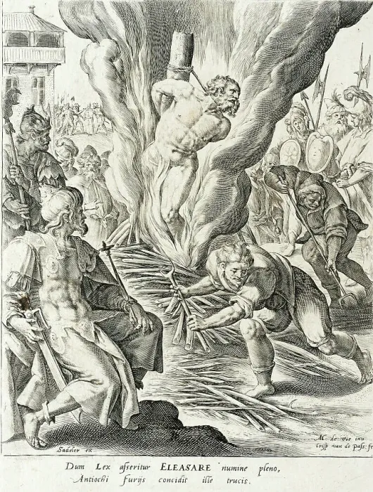 Framed Print : Eleazer killed by Antiochus, 1591. Creator: Crispijn de Passe I Framed Print : Eleazer killed by Antiochus, 1591. Creator: Crispijn de Passe I