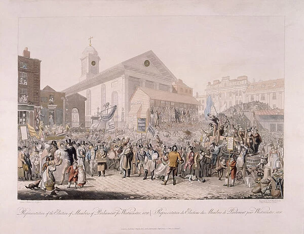 Election in Covent Garden, London, 1818. Artist: Rudolph Ackermann