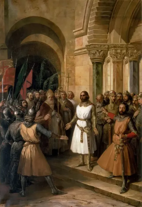Framed Print : The election of Godfrey of Bouillon as the King of Jerusalem on July 23, 1099. Artist: Madrazo y Kuntz, Federico de (1815-1894) Framed Print : The election of Godfrey of Bouillon as the King of Jerusalem on July 23, 1099. Artist: Madrazo y Kuntz, Federico de (1815-1894)