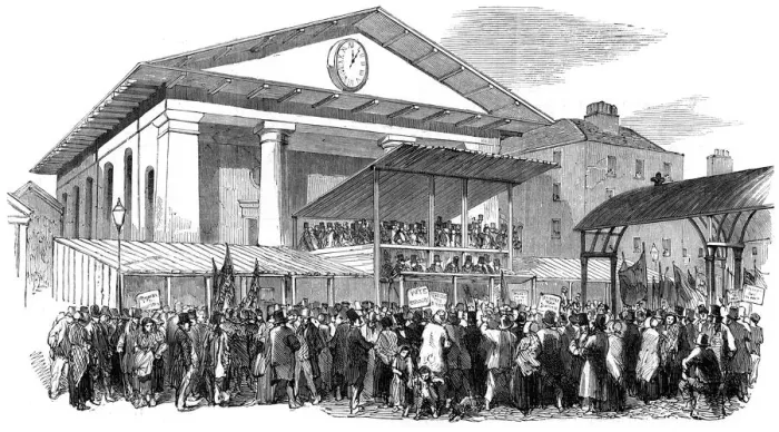 Framed Print : Election hustings in Covent Garden during the Westminster election, London, 1852 Framed Print : Election hustings in Covent Garden during the Westminster election, London, 1852