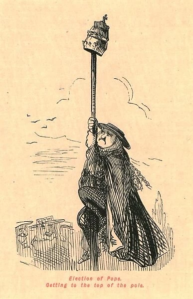 Election of Pope. Getting to the top of the pole, 1897. Creator: John Leech