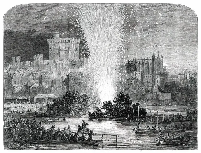 Framed Print : Election Saturday at Eton - Regatta and Fireworks, 1850. Creator: Unknown Framed Print : Election Saturday at Eton - Regatta and Fireworks, 1850. Creator: Unknown