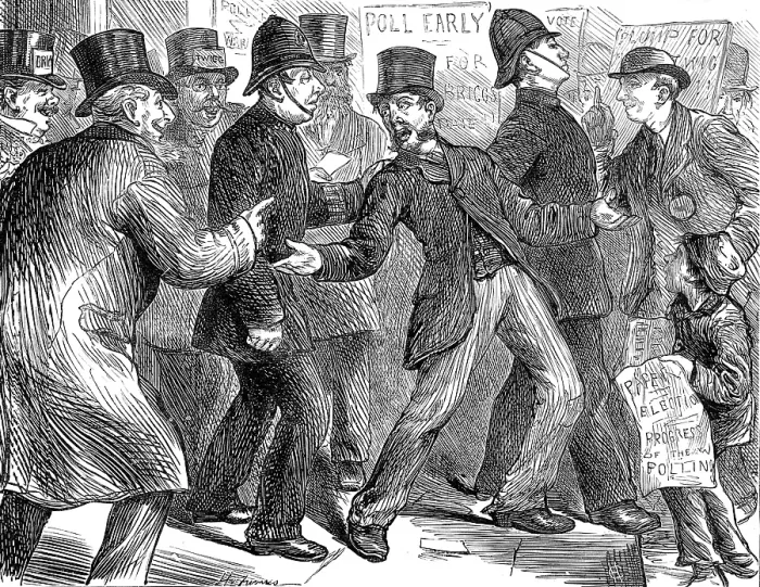 Framed Print : Election Sketches: the fate of a personator, 1880. Creator: Unknown Framed Print : Election Sketches: the fate of a personator, 1880. Creator: Unknown