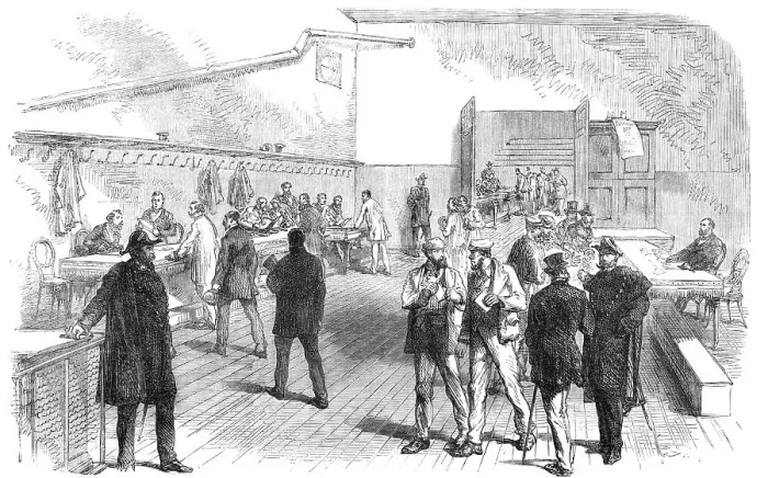 Framed Print : The Elections in France: electors receiving their voting-cards at the Mairie of Montmartre, 1869. Creator: Unknown Framed Print : The Elections in France: electors receiving their voting-cards at the Mairie of Montmartre, 1869. Creator: Unknown