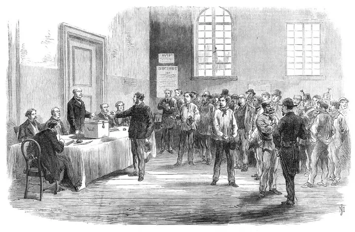 Framed Print : The Elections in France: electors voting at the polling-place in the Faubourg St. Antoine, 1869. Creator: Unknown Framed Print : The Elections in France: electors voting at the polling-place in the Faubourg St. Antoine, 1869. Creator: Unknown