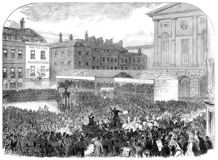 Framed Print : The Elections in the Metropolitan Boroughs: Finsbury...the nomination on Clerkenwell Green, 1865. Creator: Unknown Framed Print : The Elections in the Metropolitan Boroughs: Finsbury...the nomination on Clerkenwell Green, 1865. Creator: Unknown