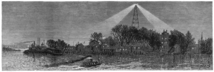 Framed Print : The electric light at Hell Gate, New York, 1885 Framed Print : The electric light at Hell Gate, New York, 1885