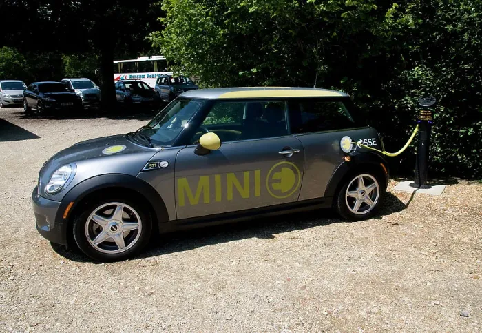 Framed Print : Electric Mini at battery charging point 2011 Framed Print : Electric Mini at battery charging point 2011