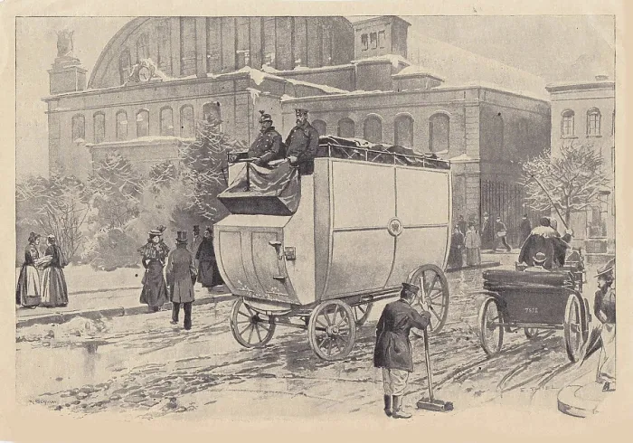 Framed Print : Electric Motor Post Car in Berlin, c1900. Creator: Thiel, Ewald (1855-?) Framed Print : Electric Motor Post Car in Berlin, c1900. Creator: Thiel, Ewald (1855-?)