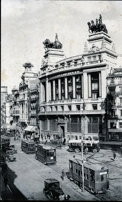 Framed Print : Electric trams running through the Alcala street in Madrid, 1910