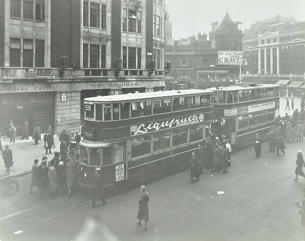 Electric trams at Victoria Terminus, London, 1932