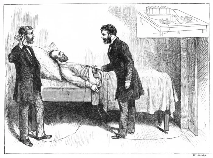 Framed Print : Electricity In The Art Of Healing, 1881. Artist: W Shinkle Framed Print : Electricity In The Art Of Healing, 1881. Artist: W Shinkle
