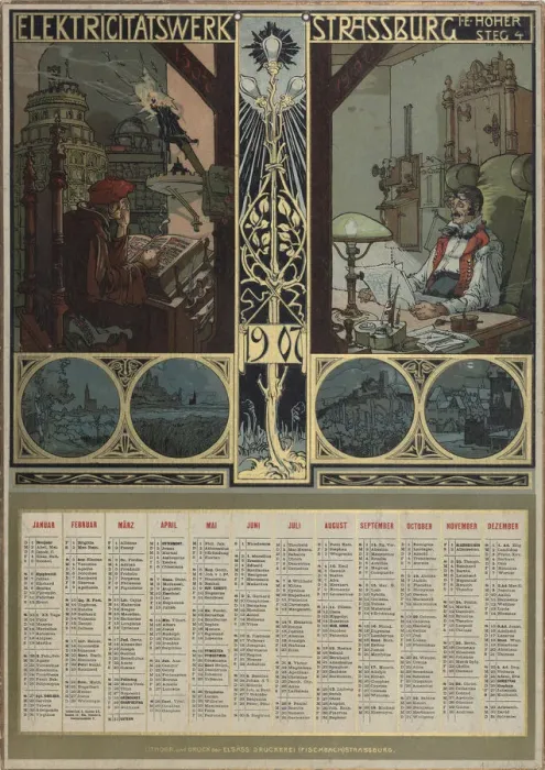 Framed Print : Electricity plant Strasbourg. Calendar for the year 1907, 1906. Creator: Schnug, Leo Framed Print : Electricity plant Strasbourg. Calendar for the year 1907, 1906. Creator: Schnug, Leo