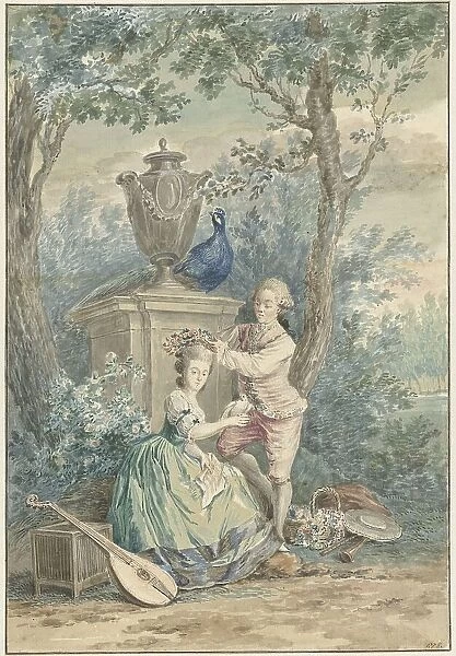 Elegant pair in a park, 1750-1808. Creator: Nicolaas Muys