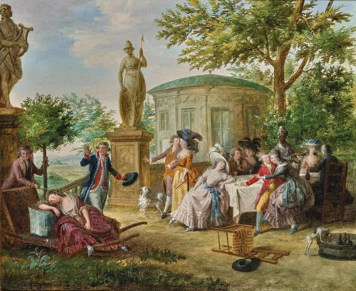 Framed Print : Elegant society dining in a classical garden, 1780s. Creator: Lafrensen; Niclas (1737-1807) Framed Print : Elegant society dining in a classical garden, 1780s. Creator: Lafrensen; Niclas (1737-1807)
