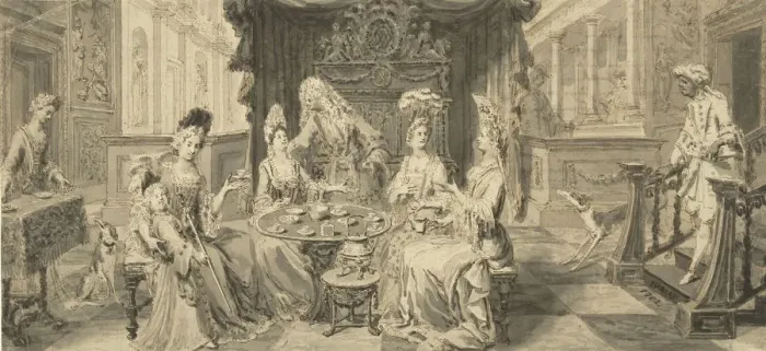 Framed Print : Elegant Society at Round Table, um 1700. Artist: Tidemann, Philip (1657-1705) Framed Print : Elegant Society at Round Table, um 1700. Artist: Tidemann, Philip (1657-1705)
