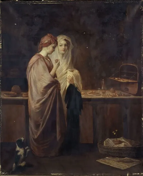 Framed Print : Two elegant women in a pastry shop, between 1801 and 1900. Creator: Hortense Lescot Framed Print : Two elegant women in a pastry shop, between 1801 and 1900. Creator: Hortense Lescot