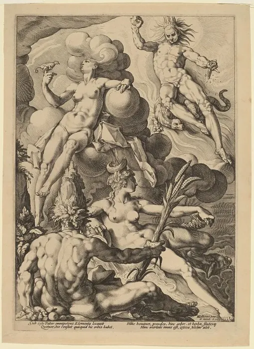 Framed Print : The Four Elements, 1588. Creator: Jacob Matham Framed Print : The Four Elements, 1588. Creator: Jacob Matham