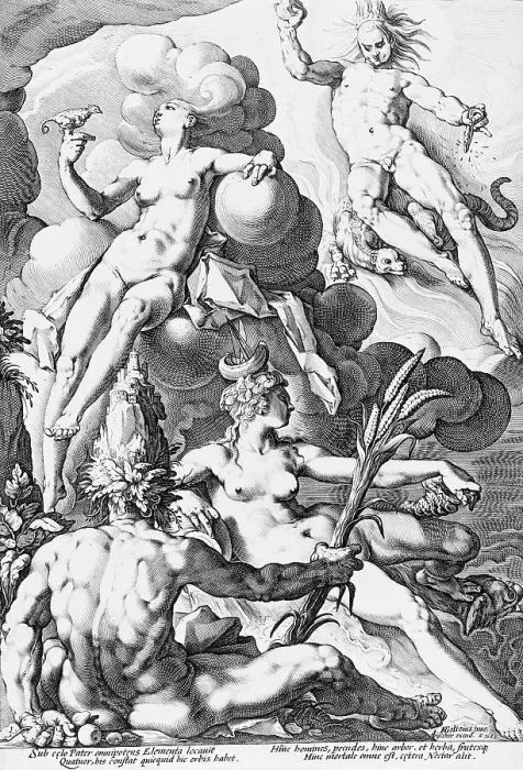 Framed Print : The Four Elements, 1588. Creator: Jacob Matham Framed Print : The Four Elements, 1588. Creator: Jacob Matham