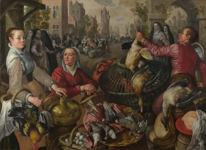 Framed Print : The Four Elements: Air. A Poultry Market with the Prodigal Son in the Background, 1569. Artist: Beuckelaer, Joachim (ca. 1533-1574) Framed Print : The Four Elements: Air. A Poultry Market with the Prodigal Son in the Background, 1569. Artist: Beuckelaer, Joachim (ca. 1533-1574)