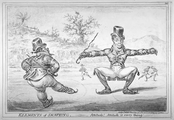Framed Print : Elements of Skateing. Attitude! Attitude is every thing!, 1805. Artist: James Gillray Framed Print : Elements of Skateing. Attitude! Attitude is every thing!, 1805. Artist: James Gillray