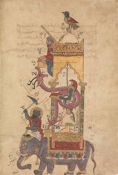 The Elephant Clock, Folio from a Book of the Knowledge of Ingenious Mechanical... A.H