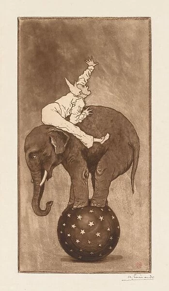 Elephant and Clown (LElephant et le Clown), c. 1889. Creator: Henri Charles Guerard (French