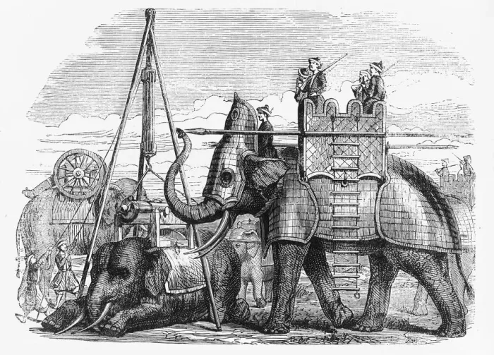 Framed Print : Elephant Equipped for Battle, with Armou, Howdah, Etc. c1891. Creator: James Grant Framed Print : Elephant Equipped for Battle, with Armou, Howdah, Etc. c1891. Creator: James Grant