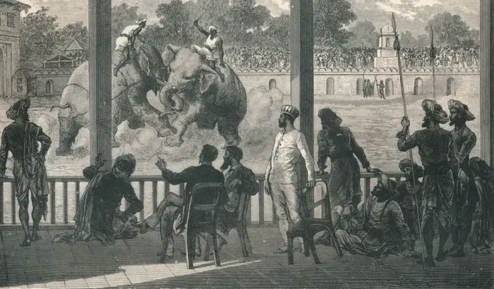 Framed Print : Elephant Fight at Baroda, 1896 Framed Print : Elephant Fight at Baroda, 1896