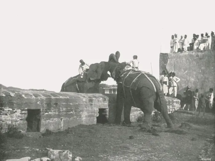 Framed Print : An elephant fight, Hyderabad, India, 1895. Creator: Unknown Framed Print : An elephant fight, Hyderabad, India, 1895. Creator: Unknown