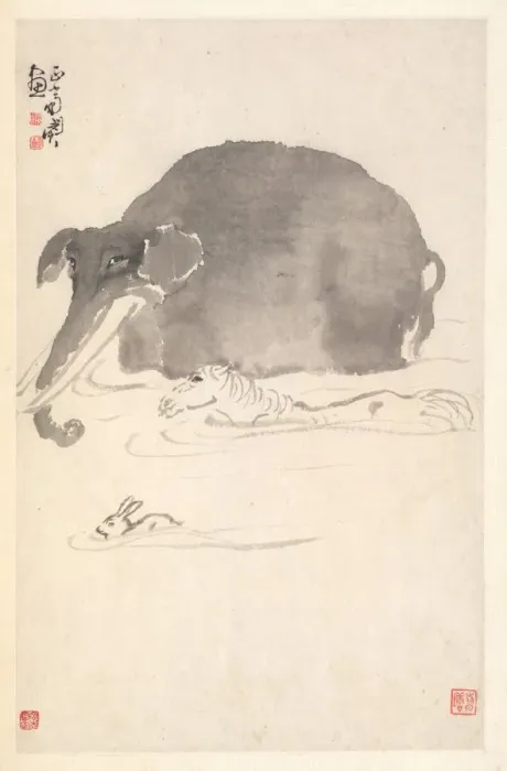 Framed Print : Elephant, Horse, and Hare, 1788. Creator: Min Zhen (Chinese, 1730-after 1788) Framed Print : Elephant, Horse, and Hare, 1788. Creator: Min Zhen (Chinese, 1730-after 1788)