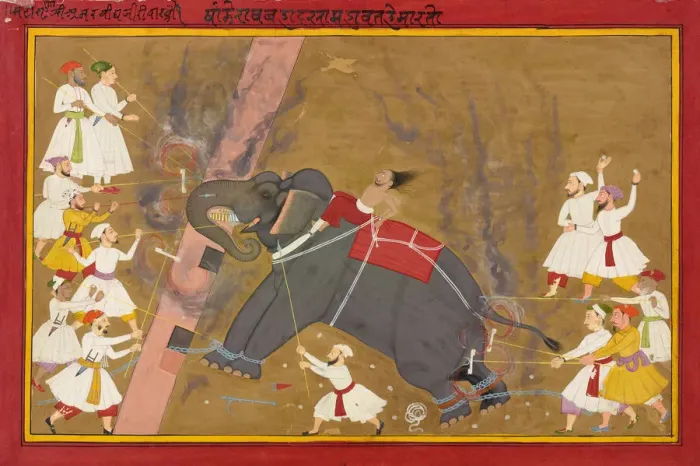 Framed Print : The elephant Khanderao Bahadur killing Sham Mahavat, ca. 1700. Creator: Unknown Framed Print : The elephant Khanderao Bahadur killing Sham Mahavat, ca. 1700. Creator: Unknown