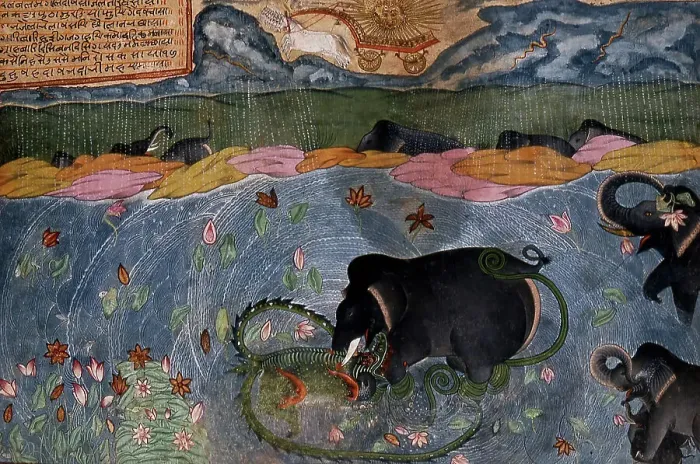 Framed Print : The Elephant King Attacked by a Crocodile, c1650. Creator: Unknown Framed Print : The Elephant King Attacked by a Crocodile, c1650. Creator: Unknown