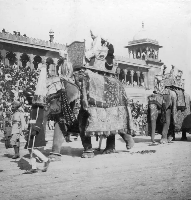 Framed Print : An elephant procession passing Jumma Masjid, Delhi, India, 1900s. Artist: H Hands & Son Framed Print : An elephant procession passing Jumma Masjid, Delhi, India, 1900s. Artist: H Hands & Son
