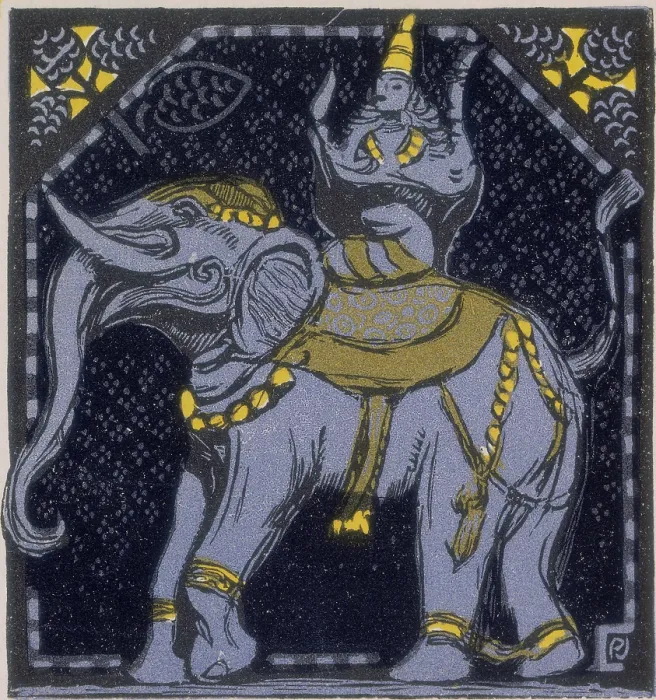 Framed Print : Elephant and rider; scene from 'The Jungle Book', 1919. Creator: Paul Jouve Framed Print : Elephant and rider; scene from 'The Jungle Book', 1919. Creator: Paul Jouve